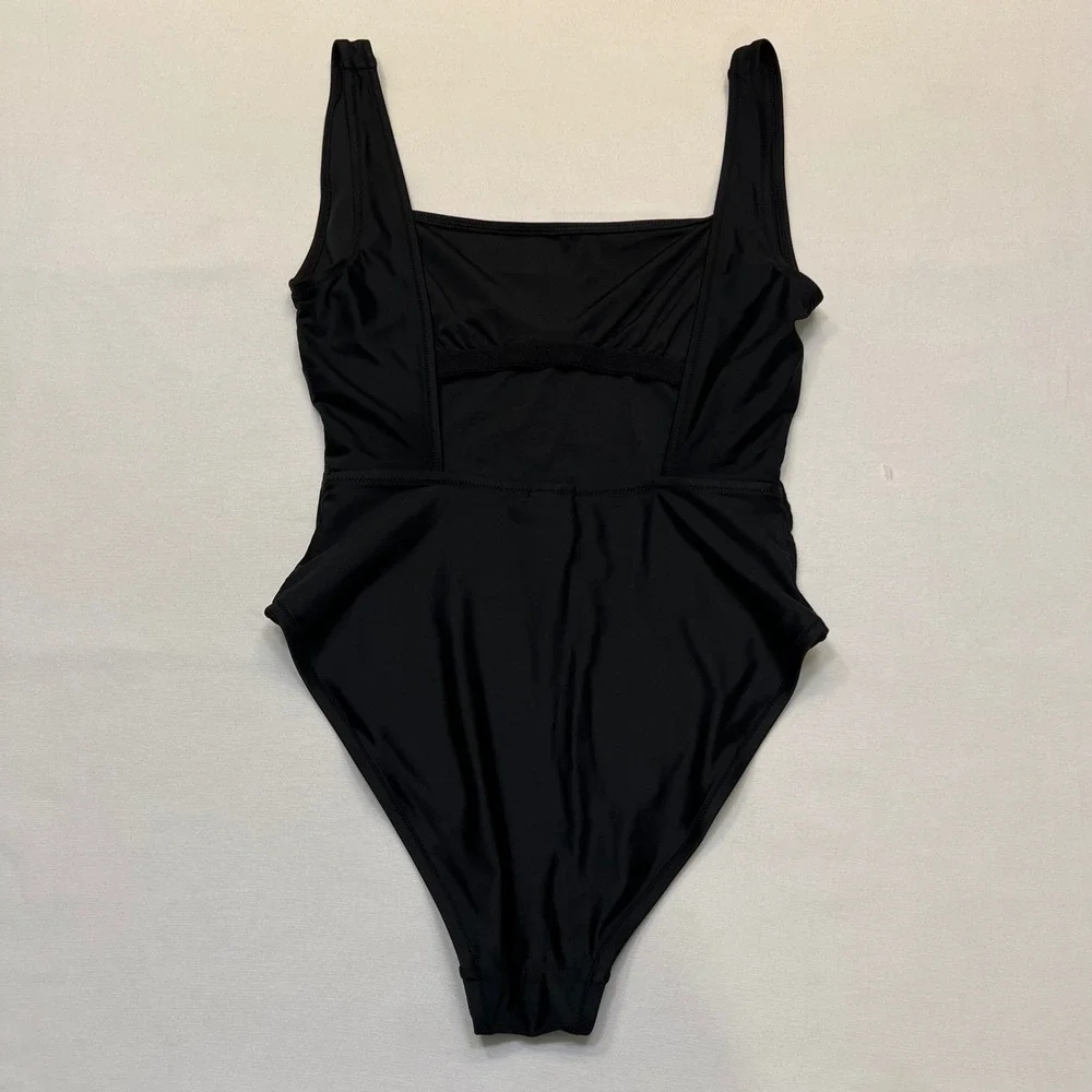 Madewell Black Square Neck Classic Minimalist One Piece Swimsuit Size M
